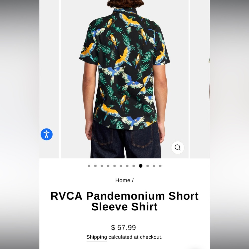 RVCA Tropical Bird Print Short Sleeve Shirt - Black and Green - Picture 4 of 9